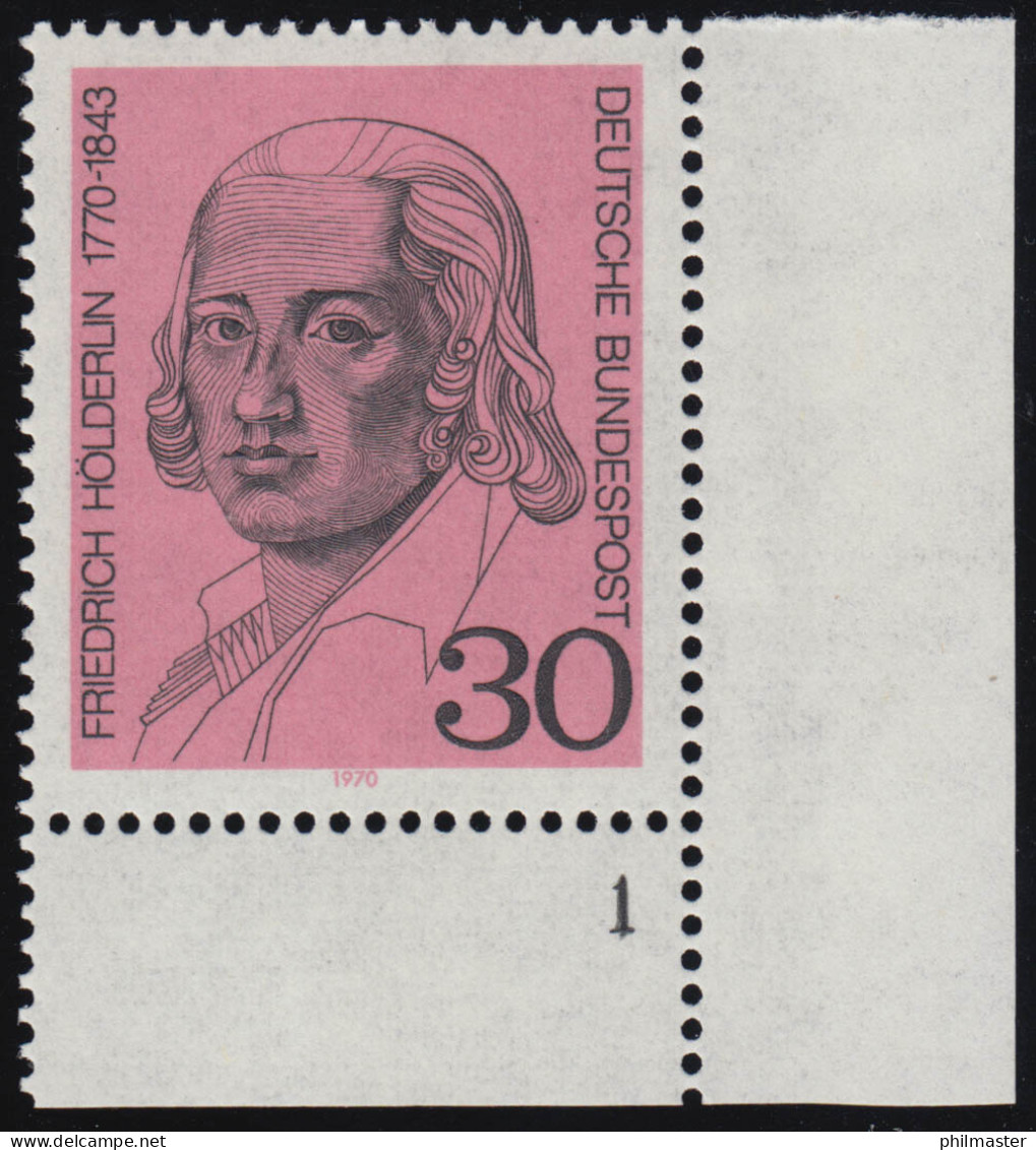 618 Friedrich Hölderlin 30 Pf ** FN1 - Unused Stamps