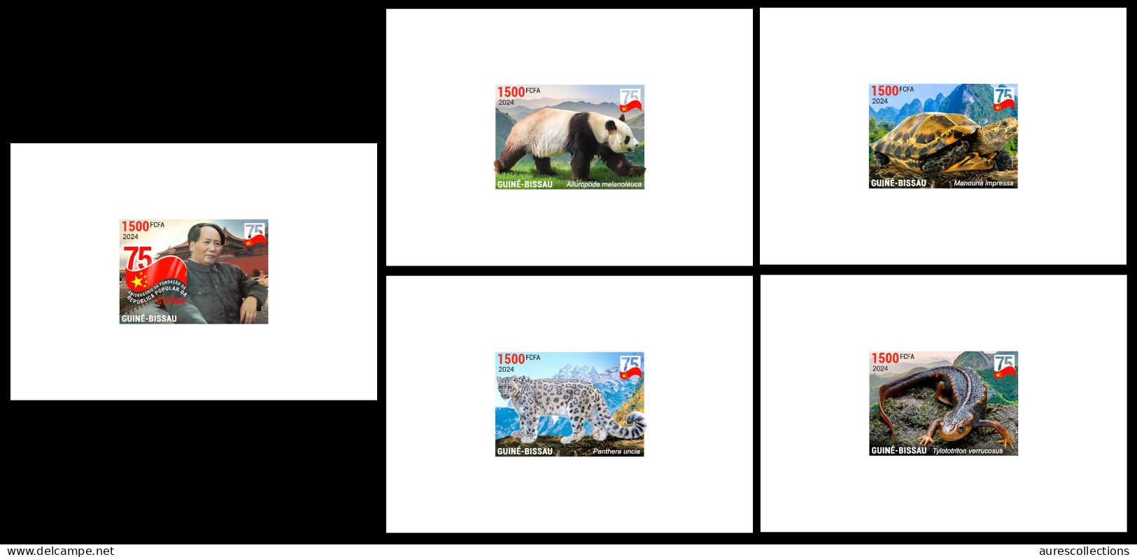 GUINEA BISSAU 2024 SET 5 DELUXE PROOF - CHINA DIPLOMATIC RELATIONS - MAO ZEDONG TSE TUNG TURTLES SNOW LEOPARD NEWT PANDA - Schildkröten