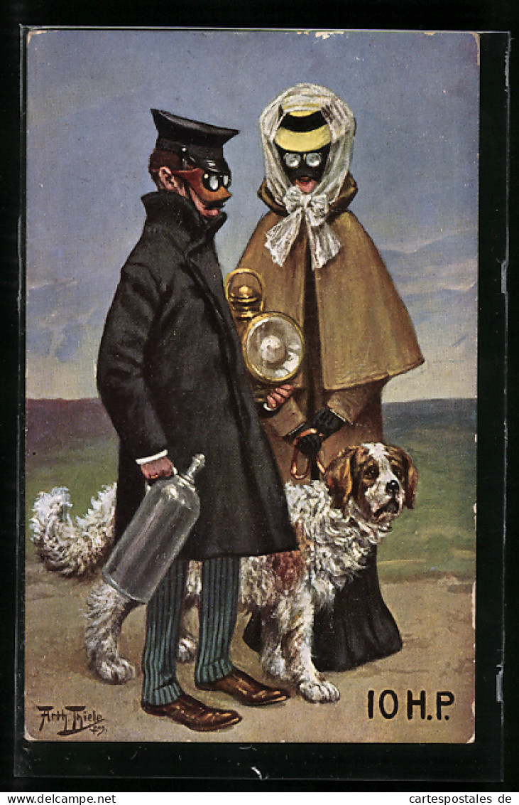 Künstler-AK Arthur Thiele: IOH.P. Paar Mit Masken Und Hund  - Thiele, Arthur