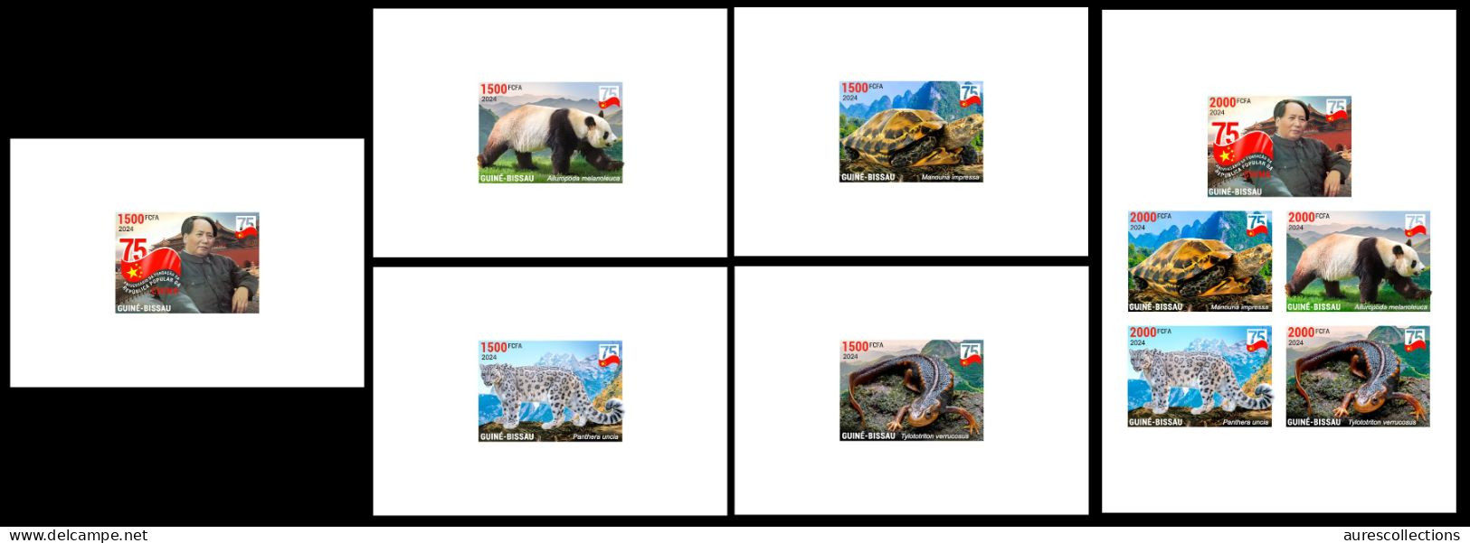 GUINEA BISSAU 2024 PACK 6 DELUXE PROOF - CHINA DIPLOMATIC RELATIONS - MAO ZEDONG TSE TUNG - TURTLES LEOPARD NEWT PANDA - Turtles