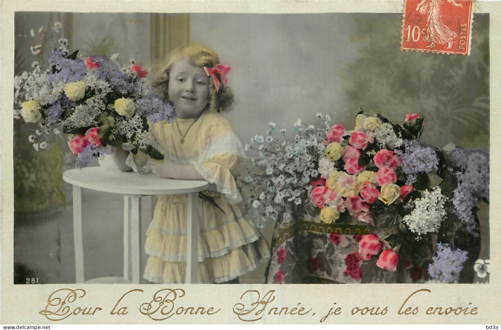 FILLETTE - LITTLE GIRL - MÄDCHEN - BOUQUET DE FLEURS - POUR LA BONNE ANNEE JE VOUS LES ENVOIE.. - Altri & Non Classificati