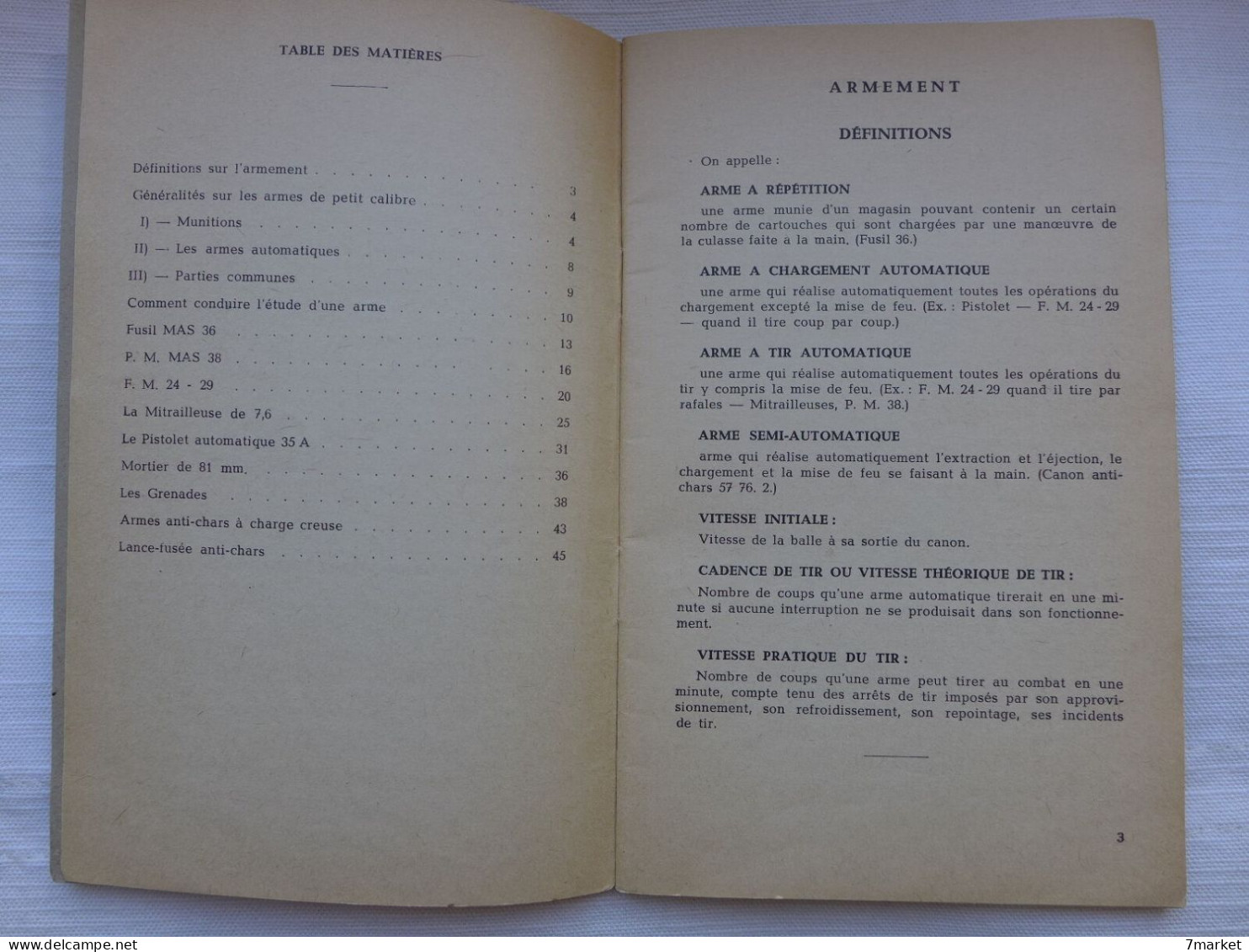 Ecole De Sous-Officiers - Strasbourg: Notice Sur L'armement / 1949 - Francese