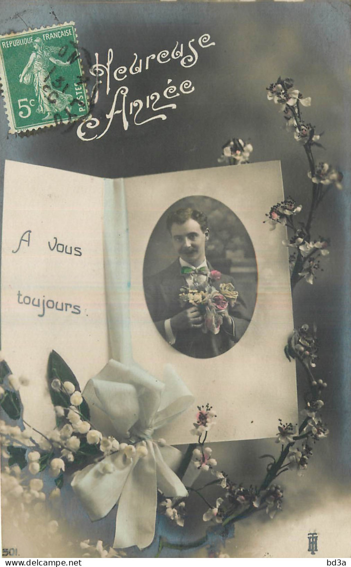 FANTAISIE - HOMME - MAN - DANS MEDAILLON - BOUQUET DE FLEURS - FLEURS POMMIER - MUGUET - A VOUS TOUJOURS -HEUREUSE ANNEE - Hommes