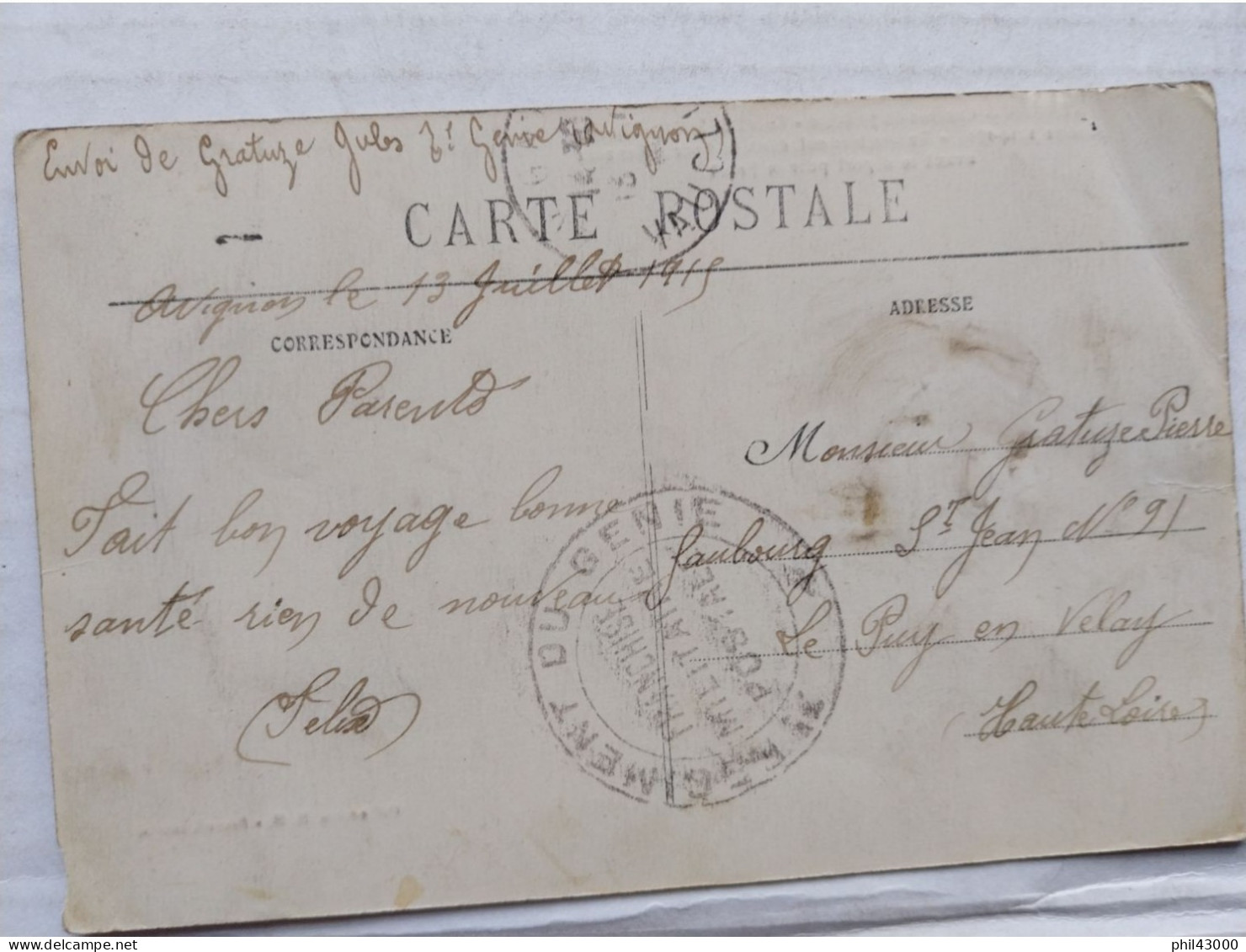 CACHET MILITAIRE SUR CPA  AVIGNON REGIMENT DU GENIE 3? FRANCHISE MILITAIRE POSTALE - Documentos