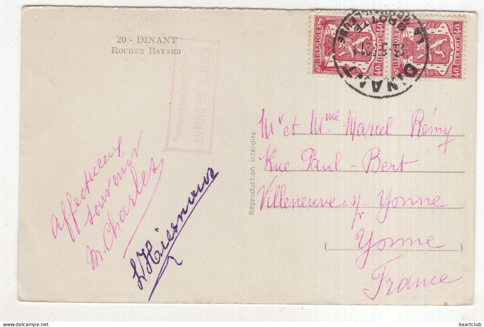 20 - Dinant - Rocher Bayard - (Belgique/België) - 1921 - Dinant