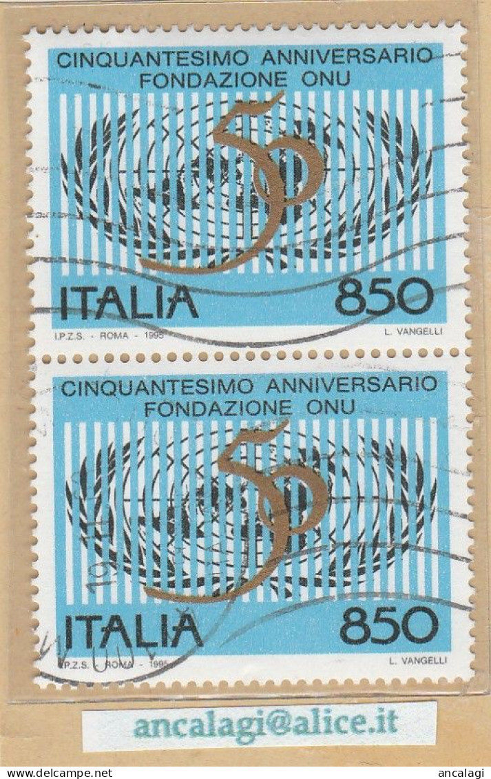 USATI ITALIA 1995 - Ref.0714A "Cinquantesimo O.N.U." 1 Val. In Coppia - - 1991-00: Usati