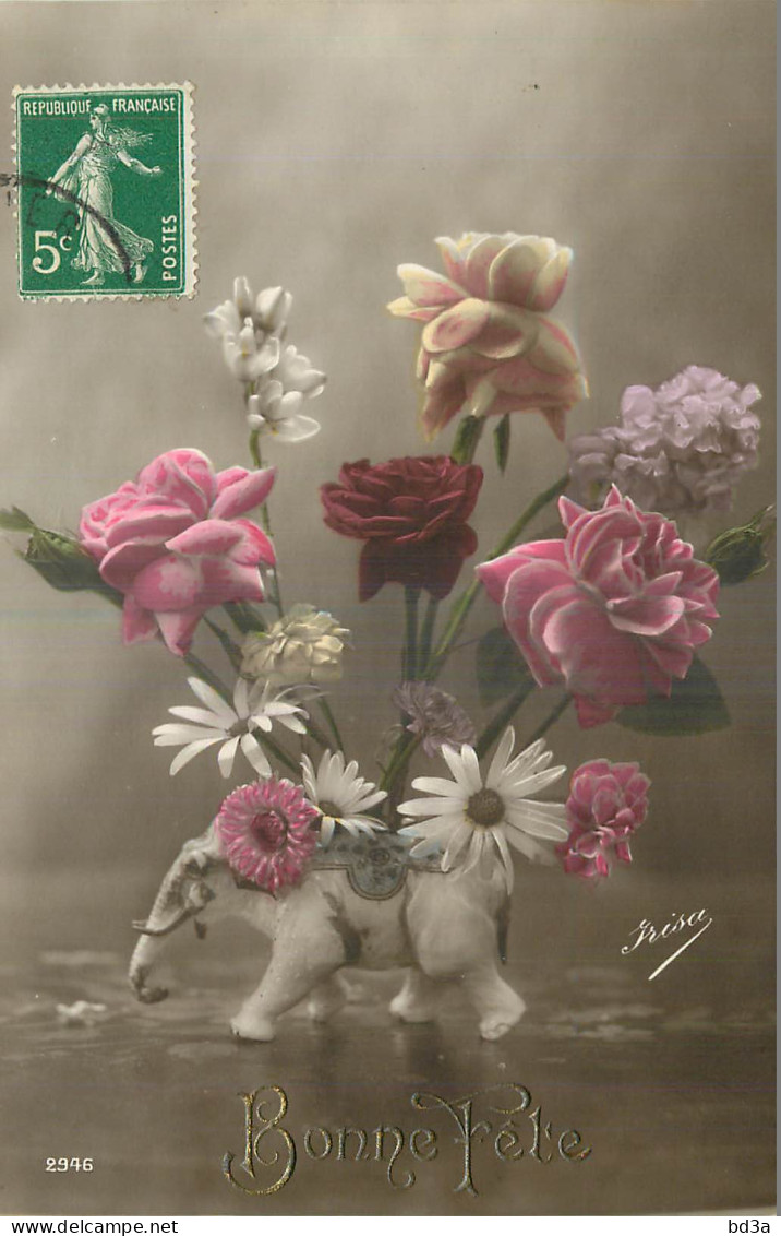  CPA FLEURS DANS UN VASE EN FORME DELEPHANT - Fleurs