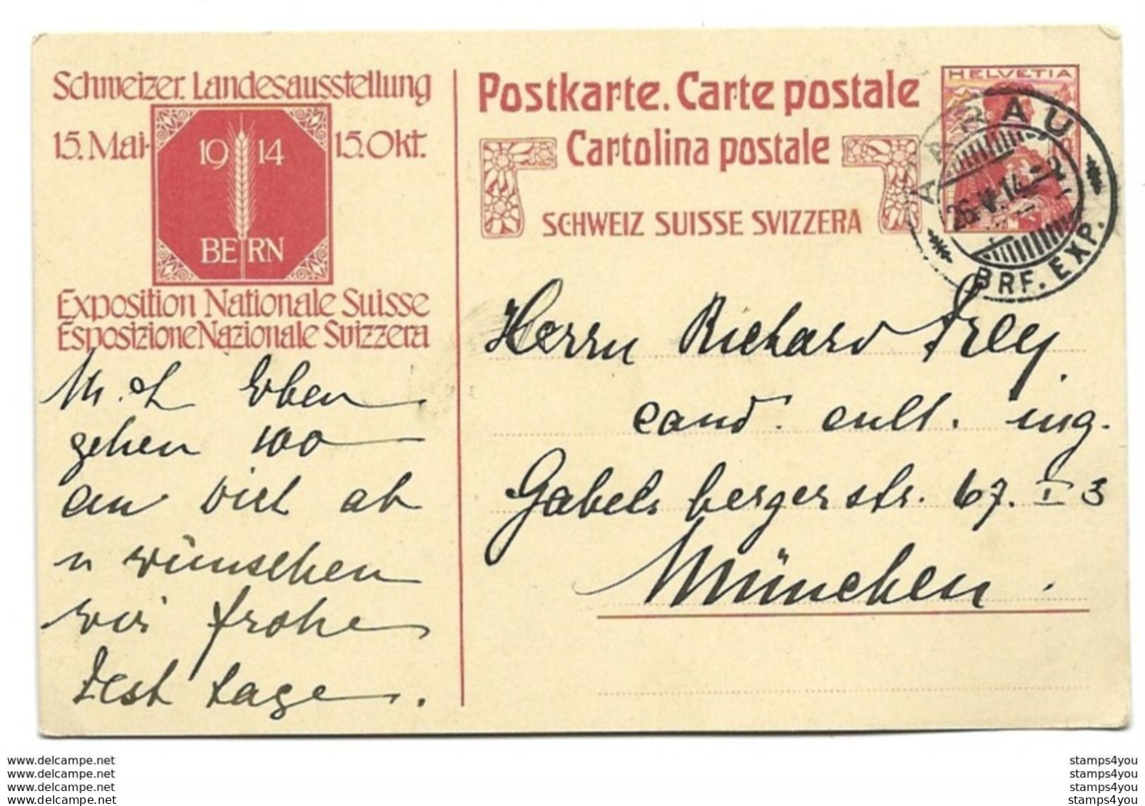 10 - 28 - Entier Postal Expo Naitonale - Cachet à Date Aarau 1914 - Entiers Postaux