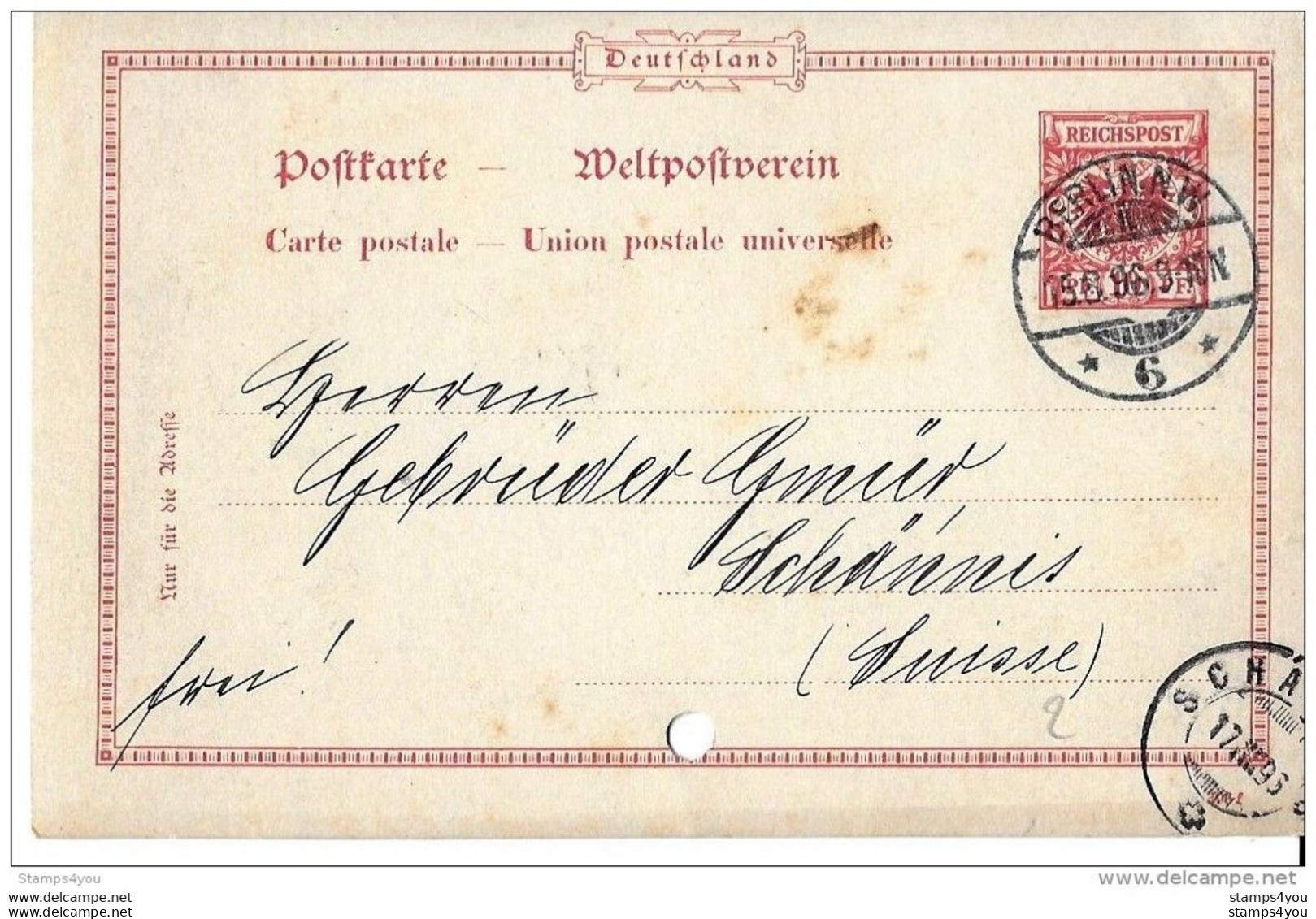 14-28 - Entier Postal Envoyé De  Berlin En Suisse 1896 - Attention Petit Trou - Autres & Non Classés