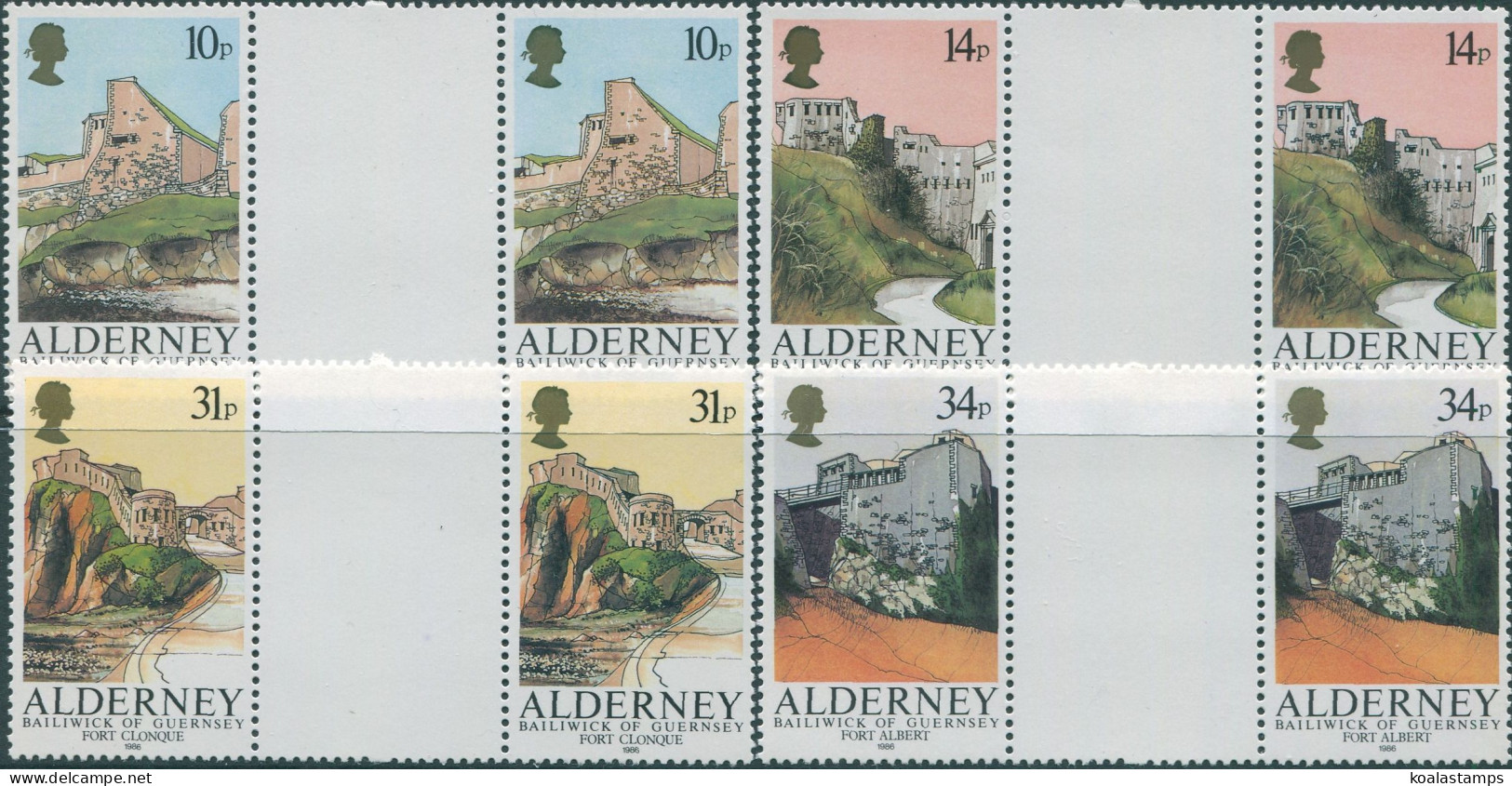 Alderney 1986 SGA28-A31 Forts Gutter Pairs Set MNH - Alderney