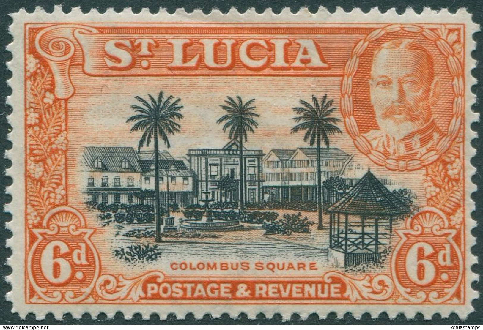 St Lucia 1936 SG120 6d Black And Orange KGV Columbus Square MLH - St.Lucia (1979-...)