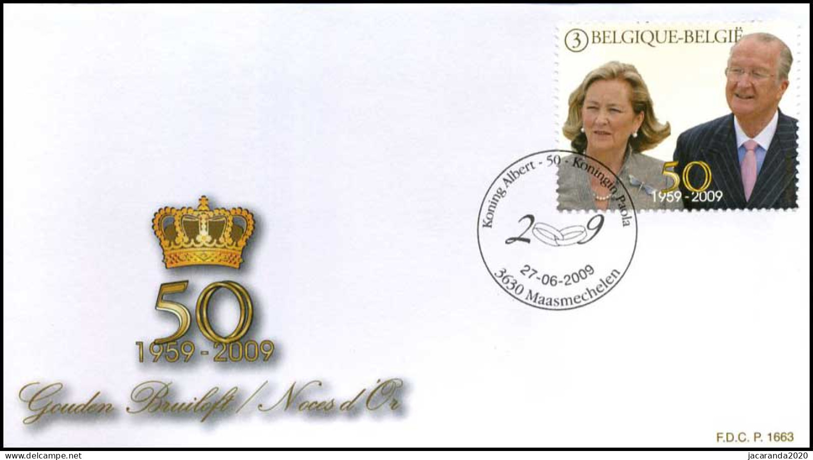 3921 - FDC - Gouden Huwelijksverjaardag K. Albert II En K. Paola - 2001-2010