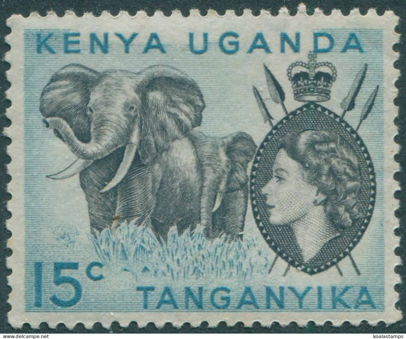 Kenya Uganda And Tanganyika 1954 SG169 15c QEII Elephants MNH (amd) - Kenya, Uganda & Tanganyika