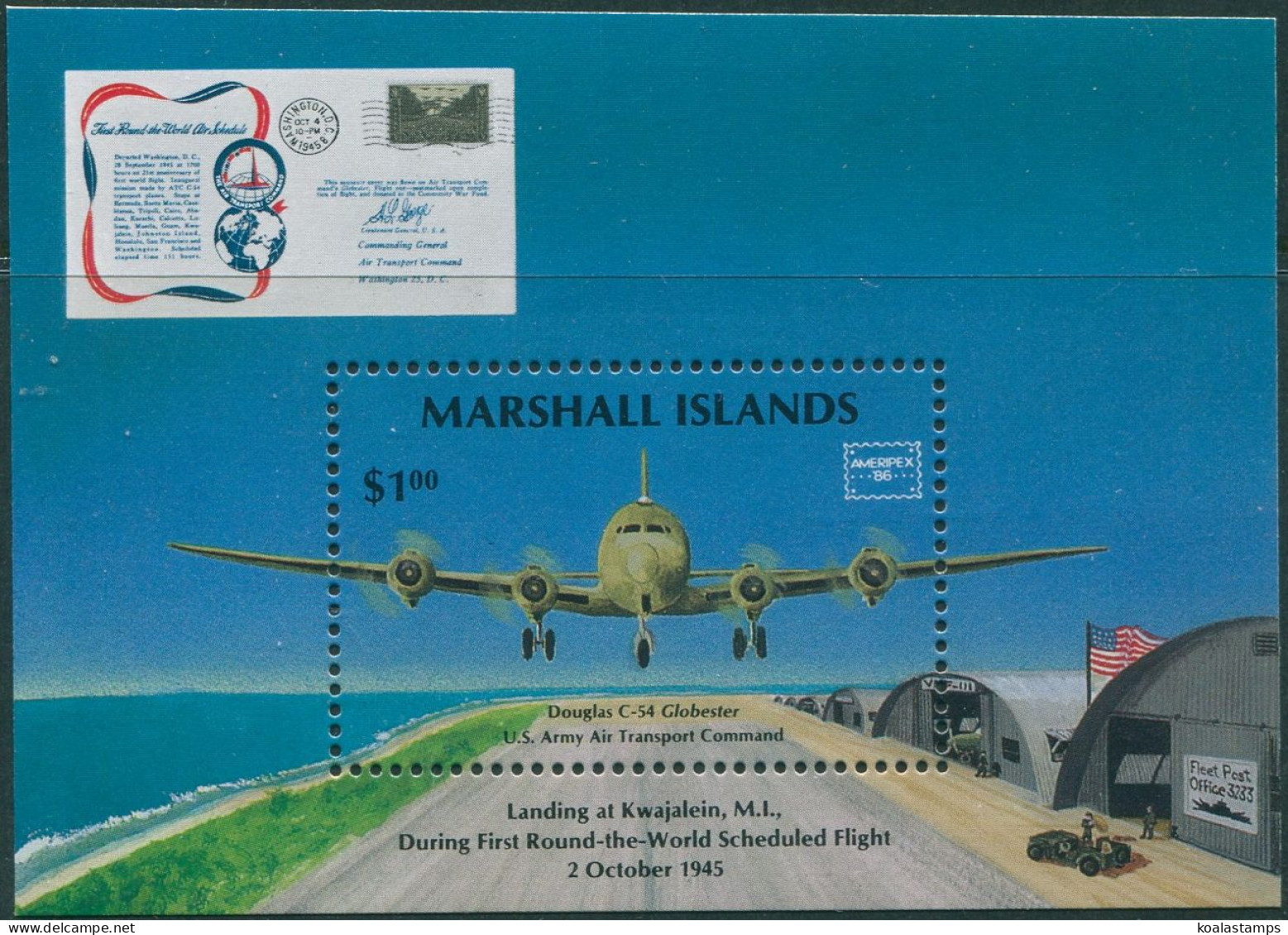 Marshall Islands 1986 SG79 Ameripex Stamp Exhibition Air Transport MS MNH - Marshallinseln