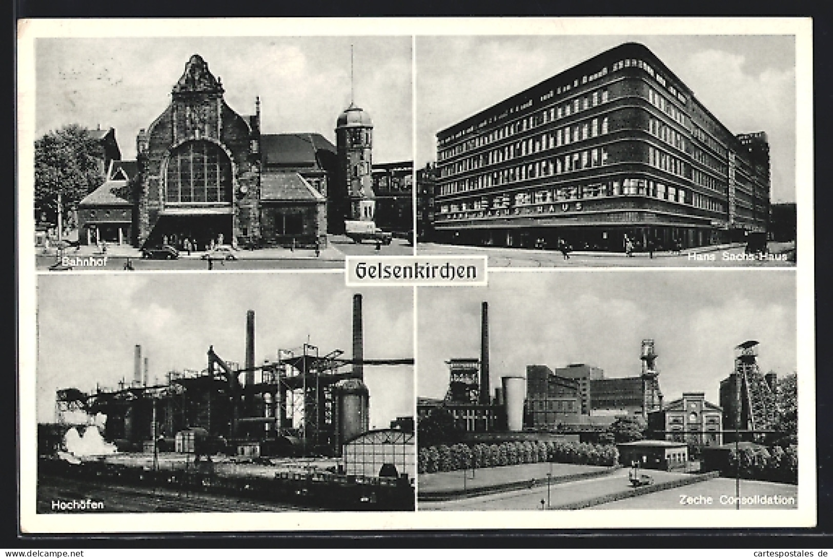 AK Gelsenkirchen, Bahnhof, Hans Sachs-Haus, Hochöfen, Zeche Consolidation  - Mijnen
