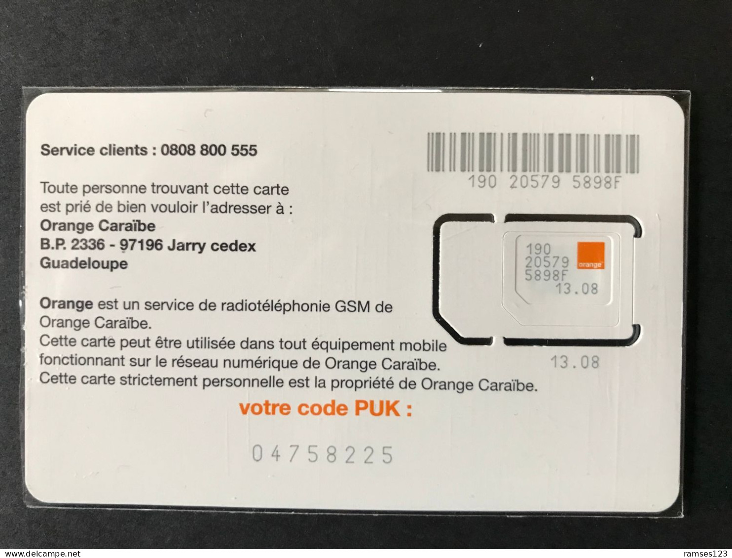 VERY  DIFFICULT   GSM SIM   PALM TREE   GUADELOUPE  ORANGE CARAIBES - Antillen (Frans)