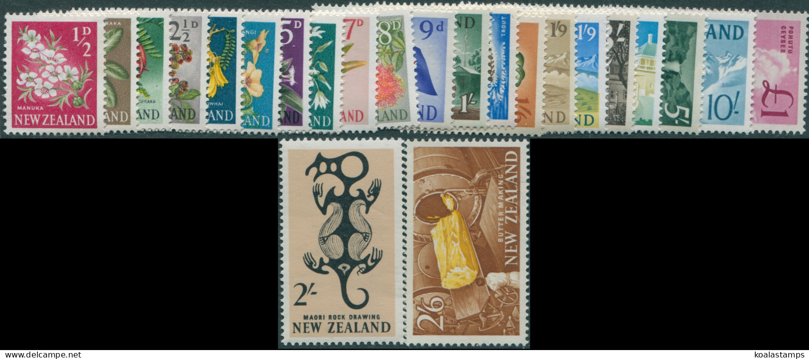 New Zealand 1960 SG781-802 Flowers Industry Carvings Scenes Set MLH - Altri & Non Classificati