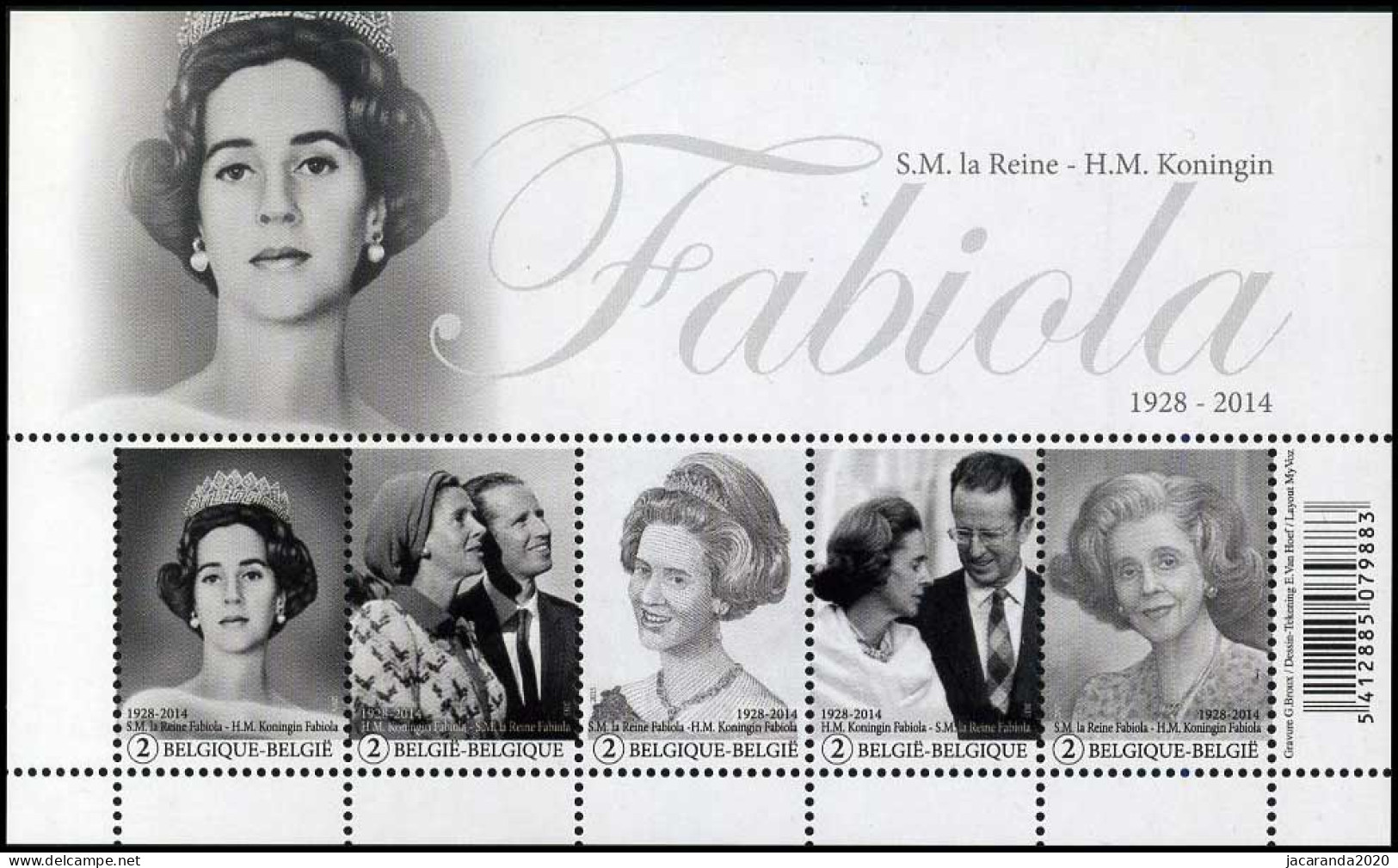 België BL 223 - Herdenking H.M. Koningin Fabiola - 1928/2014 - Reine Fabiola  (4485/89) - 2002-… (€)