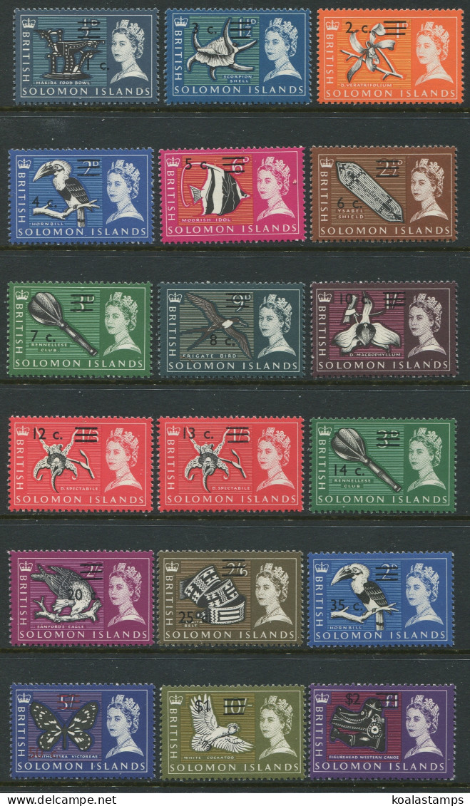 Solomon Islands 1966 SG135B-152B Birds Fish Flowers Artefacts Ovpts Set MNH - Salomon (Iles 1978-...)