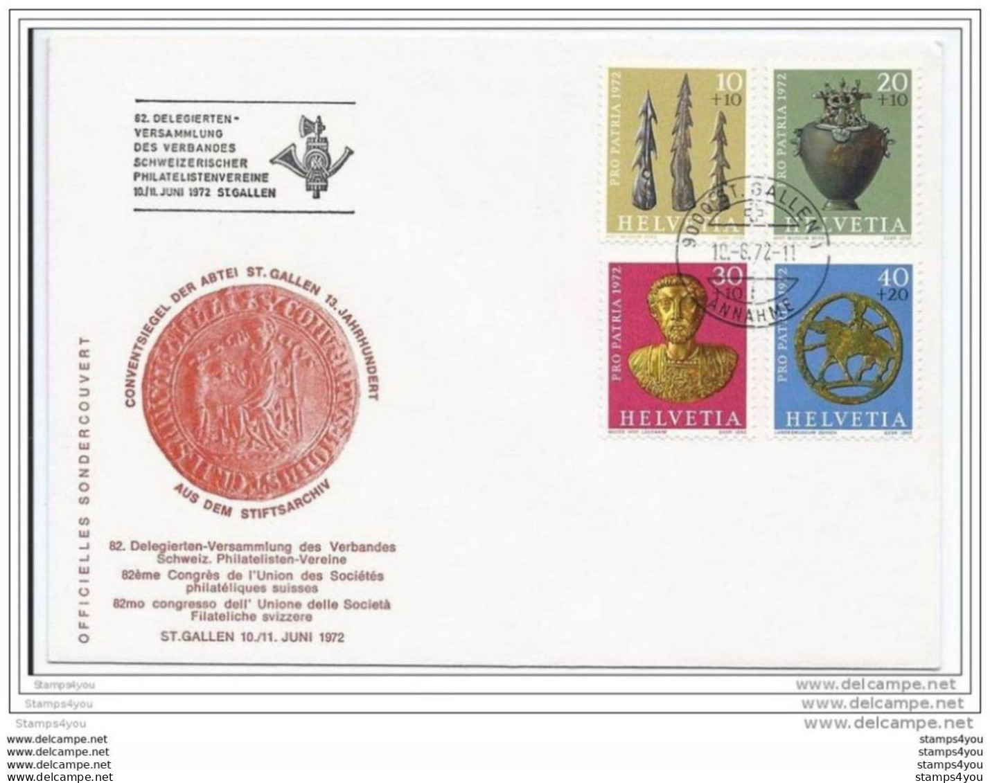 236 - 28 - Enveloppe Avec Oblit Spéciale "82. Réunion Des Délégués Des Sociétés Philatéliques Suisses St Gall 1972" - Storia Postale