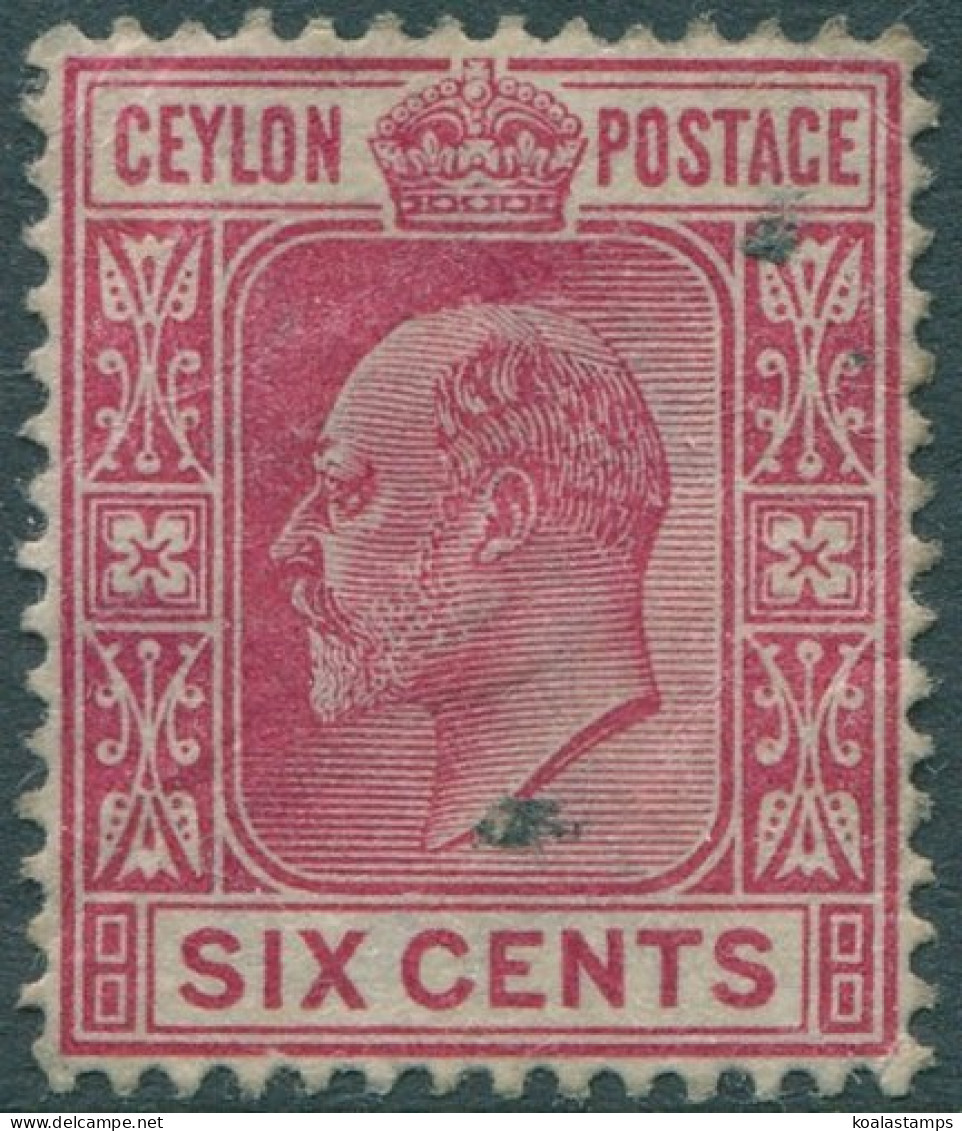 Ceylon 1903 SG269 6c Carmine KEVII Crown CA Wmk MNG (amd) - Sri Lanka (Ceylon) (1948-...)