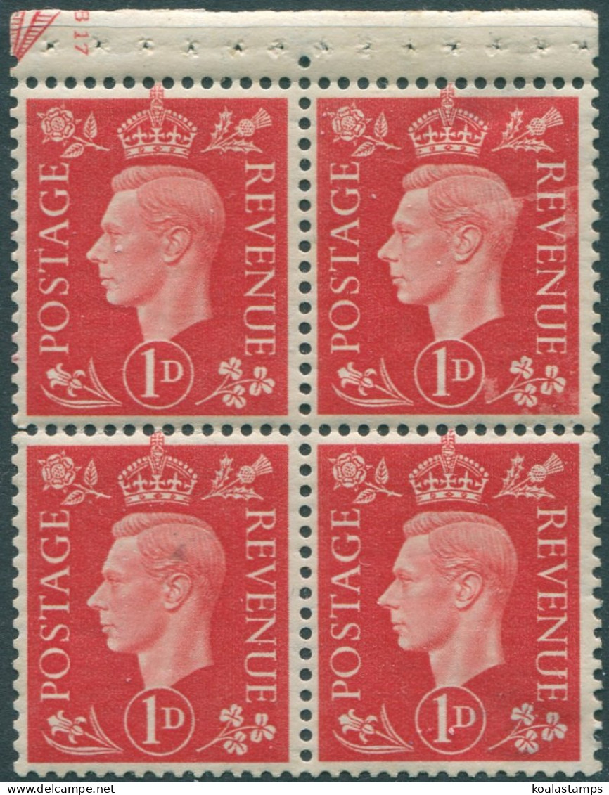 Great Britain 1937 SG463ab 1d Scarlet KGVI Booklet Pane MNH (amd) - Ohne Zuordnung