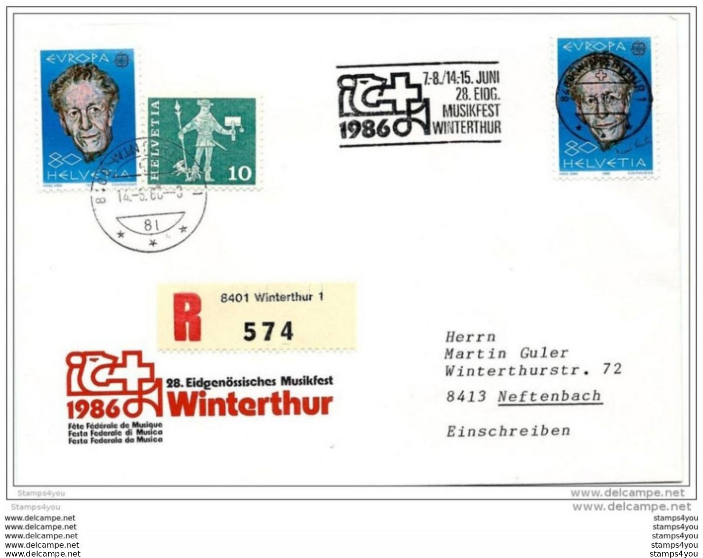 59 - 51 - Enveloppe Suisse Recommandée  Avec Oblit Mécanique "28. Eidg Musikfest Winterthur 1986" - Musique