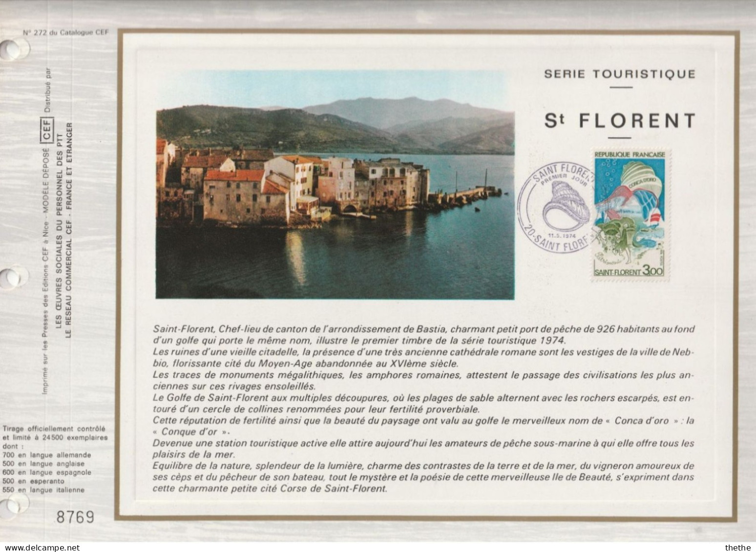 FRANCE - FDC - Golfe De Saint-Florent (Corse) - Feuillet N° 272 Du Catalogue CEF - 1970-1979