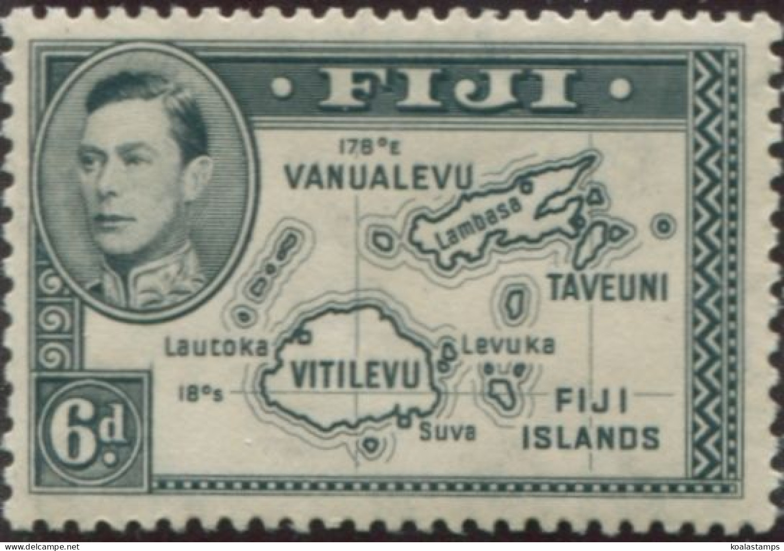 Fiji 1938 SG260 6d Black Islands Without 180 Die I KGVI P13x12 Toned Gum MLH - Fiji (1970-...)