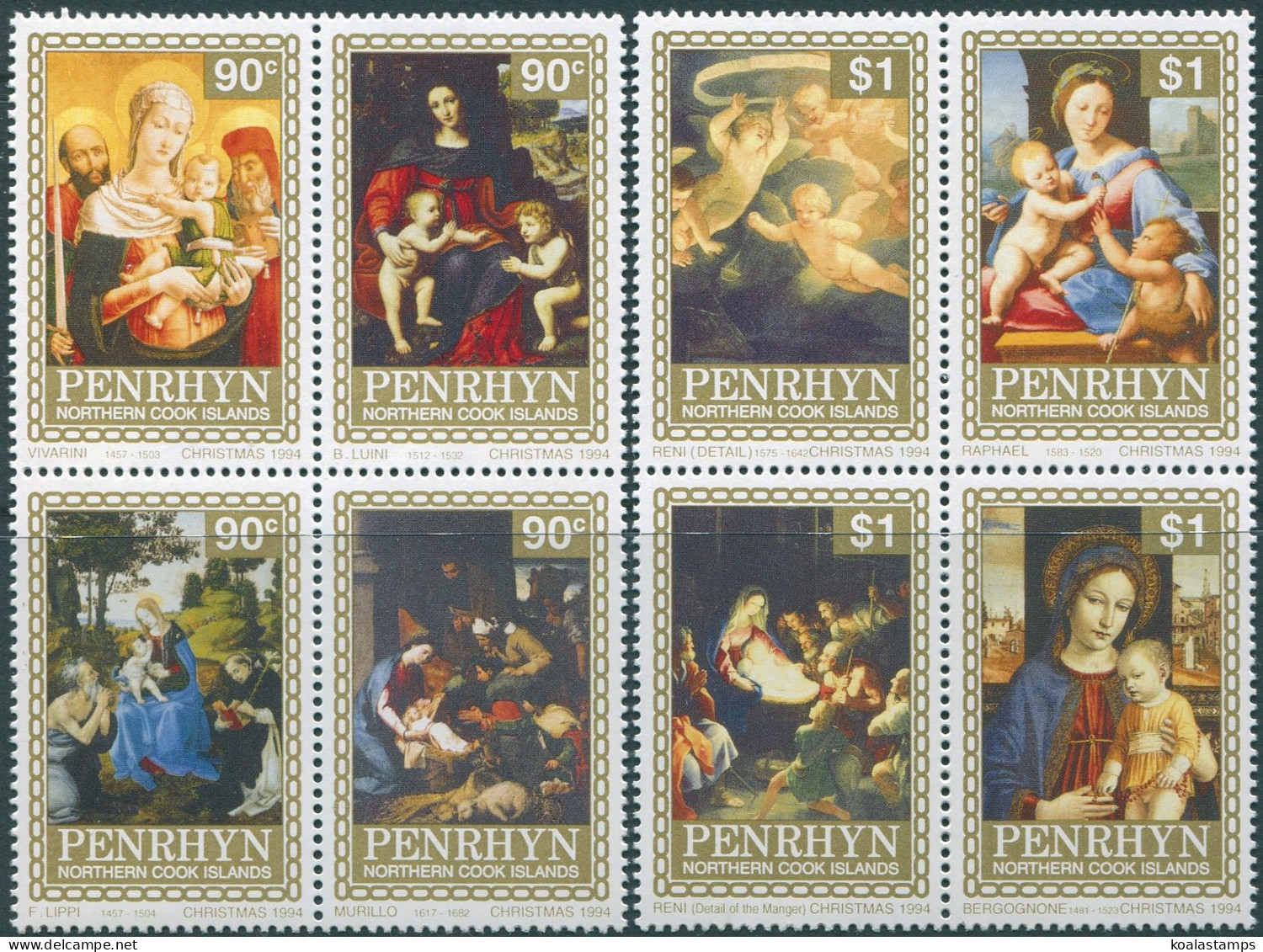 Cook Islands Penrhyn 1994 SG505-512 Christmas Blocks Of 4 MNH - Penrhyn