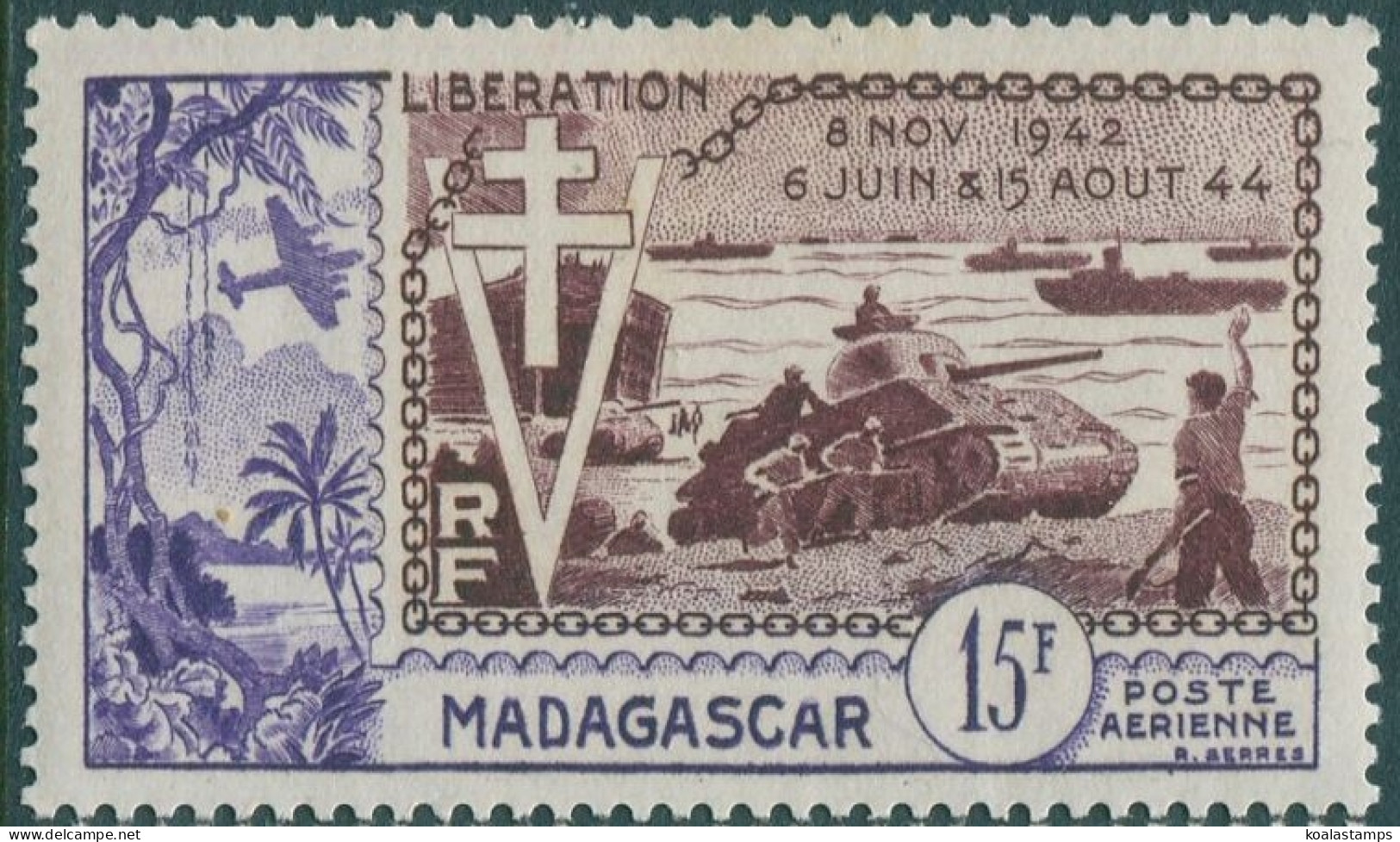 Madagascar 1954 SG330 15f Normandy Landings MNH - Madagascar (1960-...)