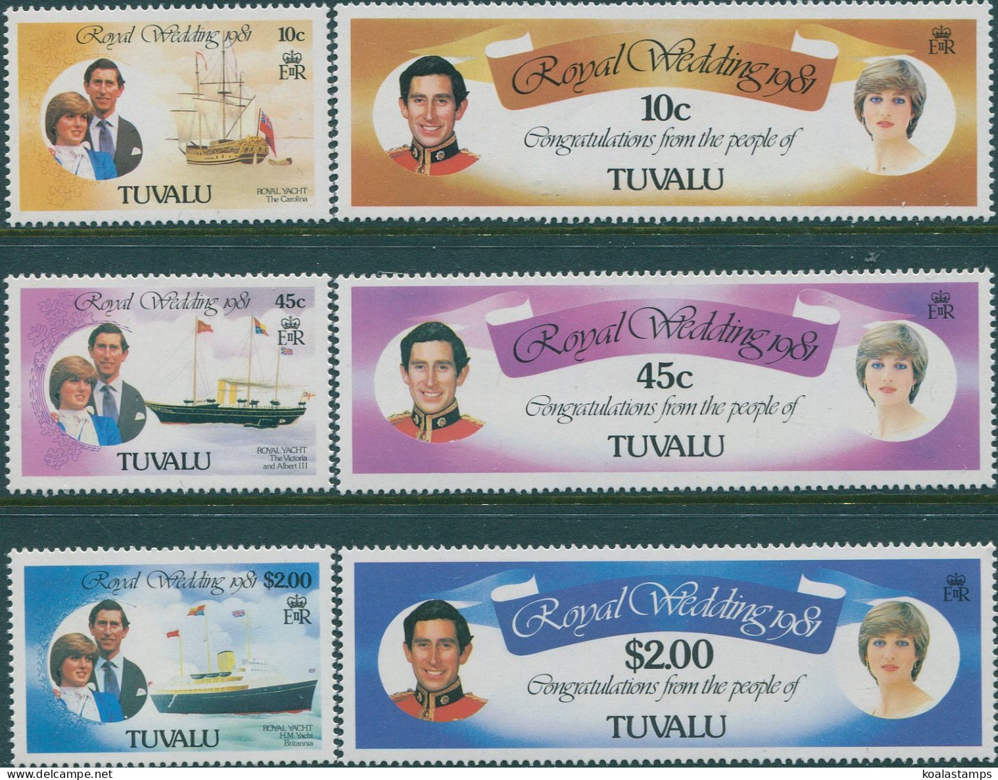 Tuvalu 1981 SG168-173 Royal Wedding Set MNH - Tuvalu