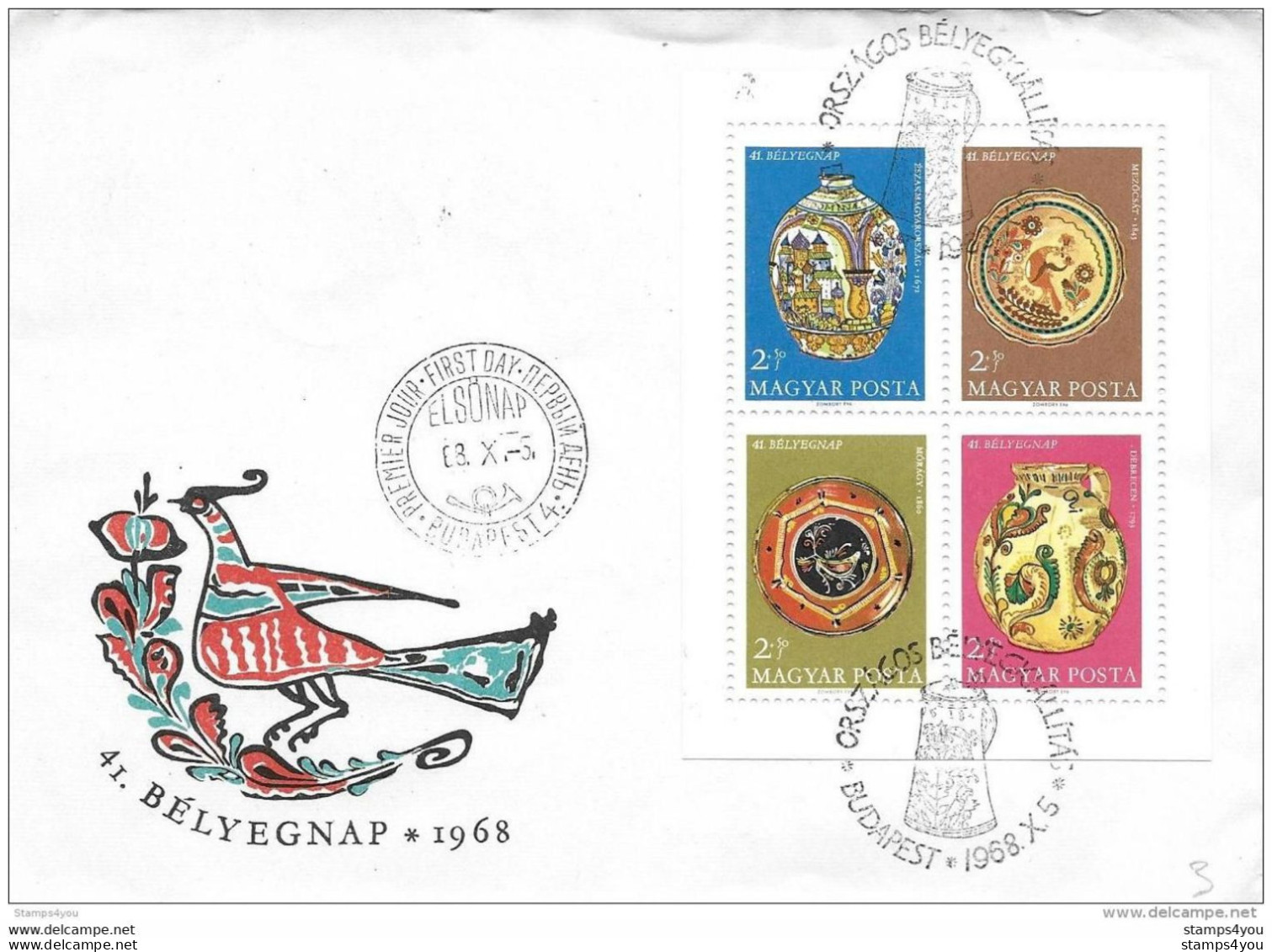 83 - 28 - Enveloppe De Hongrie Avec Bloc Thème Porcelaine 1968 - Porcellana