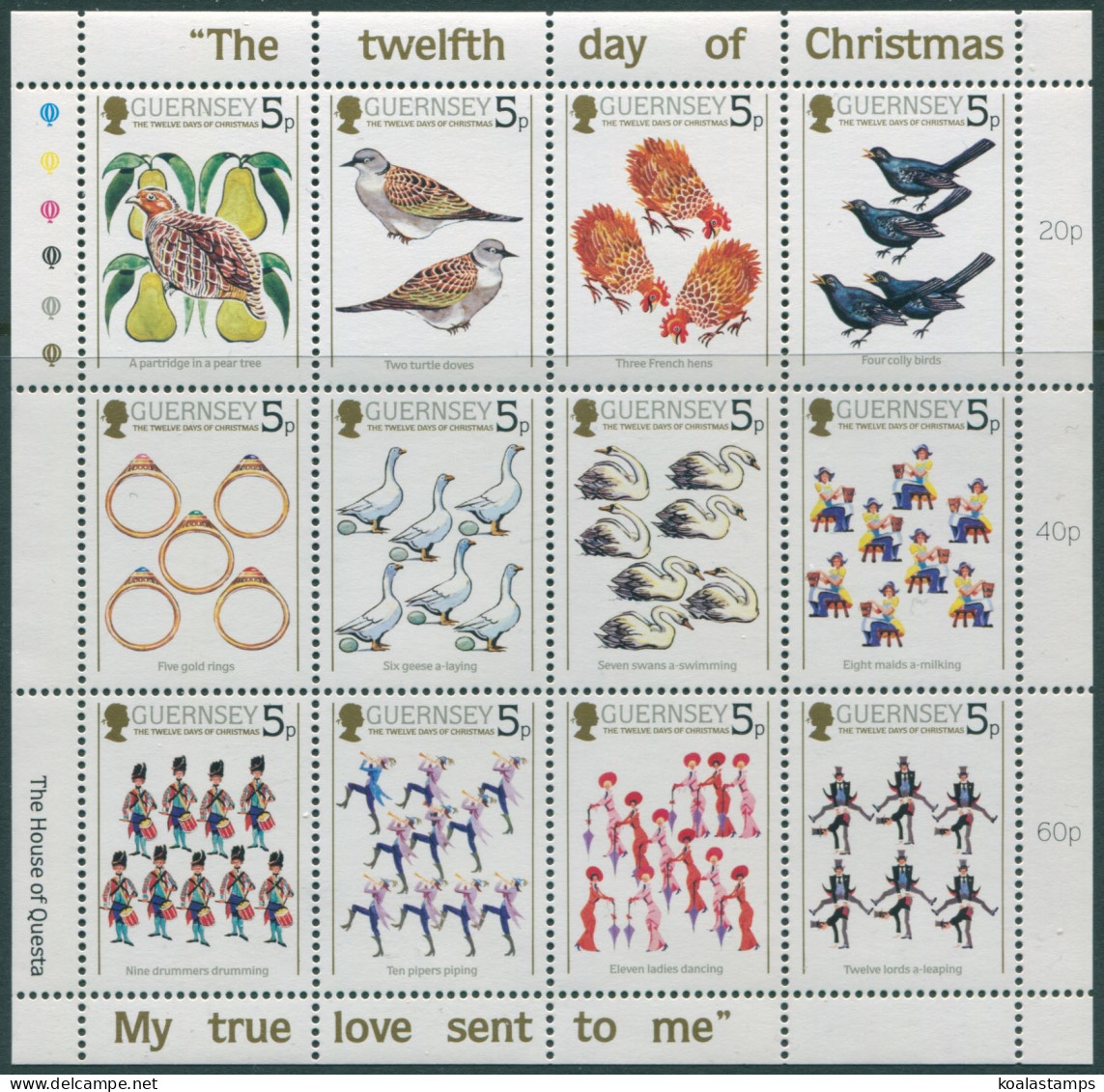 Guernsey 1984 SG316-327 Twelve Days Of Christmas Sheet MNH - Guernesey