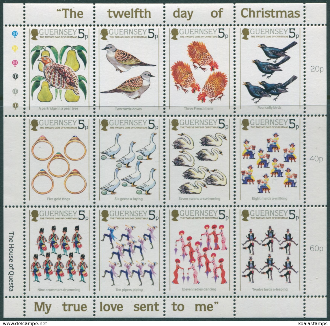 Guernsey 1984 SG316-327 Twelve Days Of Christmas Sheet MNH - Guernsey