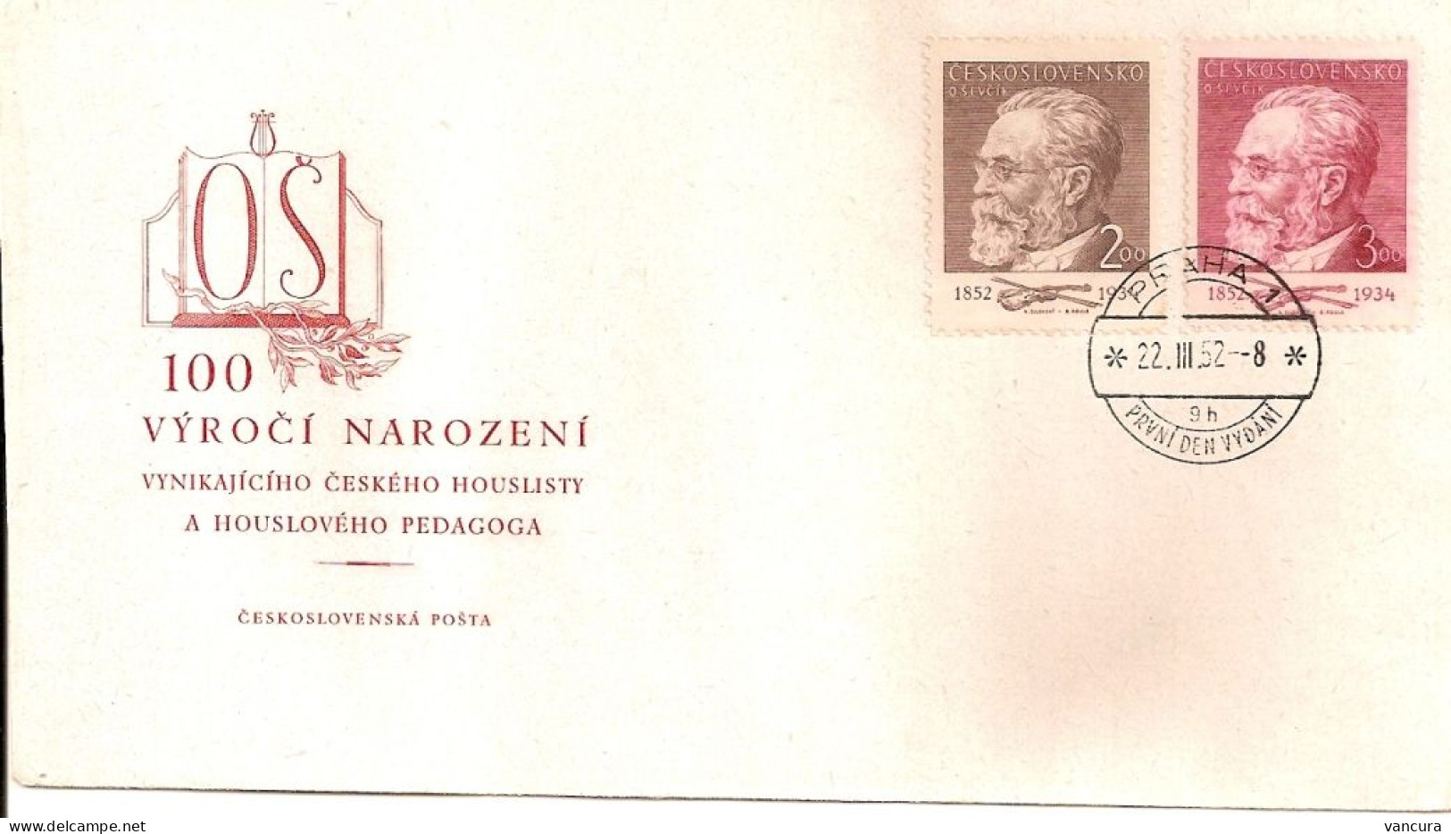 FDC  640-1 Czechoslovakia Otakar Sevcik 1952 POOR SCAN, BUT THE FDC IS FINE! - Music