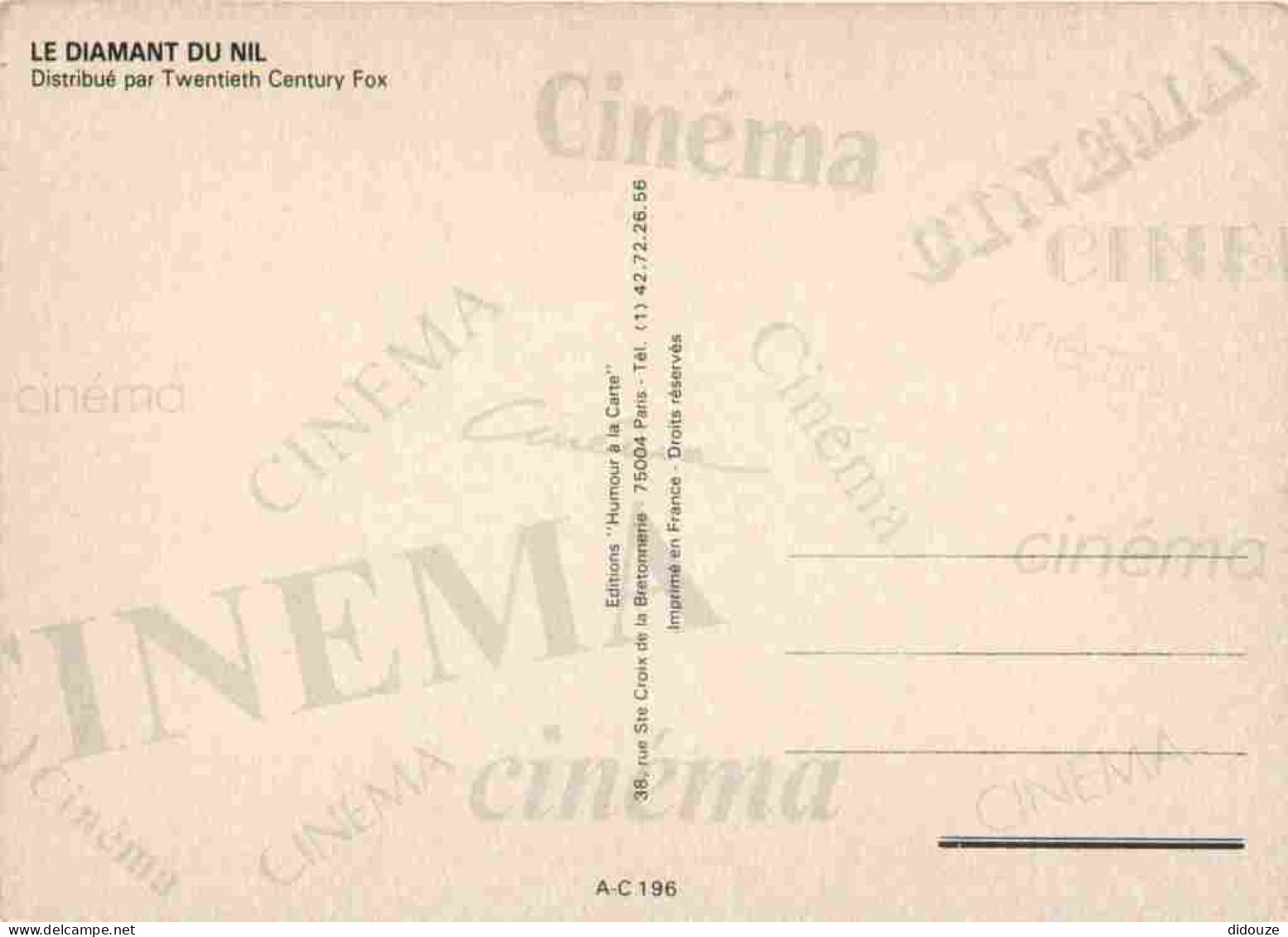 Cinema - Affiche De Film - Le Diamant Du Nil - Michael Douglas - Kathleen Turner - Danny DeVito - CPM - Carte Neuve - Vo - Affiches Sur Carte