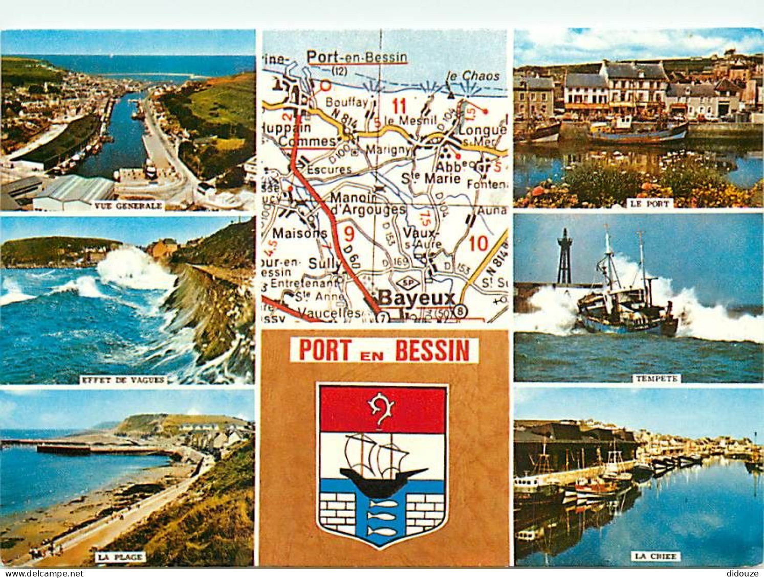 14 - Port En Bessin - Multivues - Blasons - Carte Géographique Michelin - CPM - Voir Scans Recto-Verso - Port-en-Bessin-Huppain