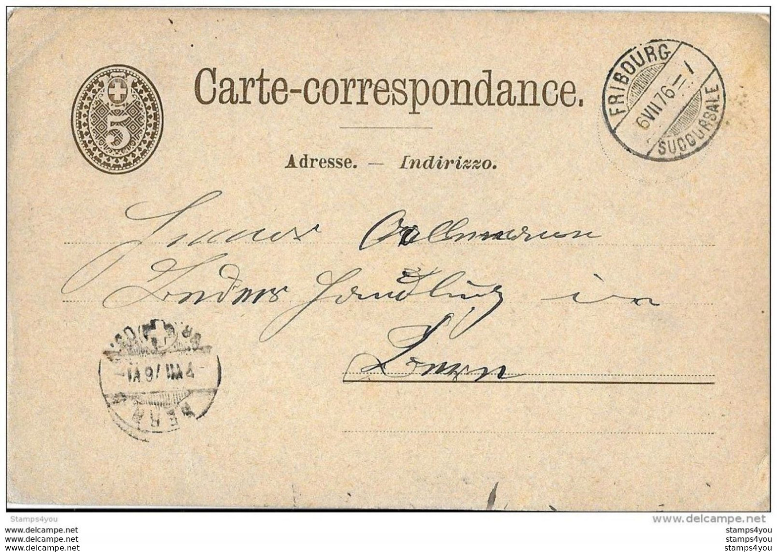 28-52 -  Entier Postal Avec Superbe Cachet à Date De Fribourg 1876 - Entiers Postaux