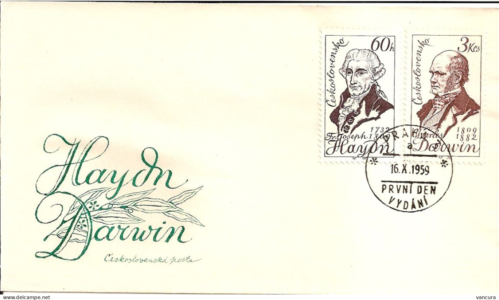 FDC 1076-7 Czechoslovakia Haydn And Darwin 1959 Music Nature - Other & Unclassified