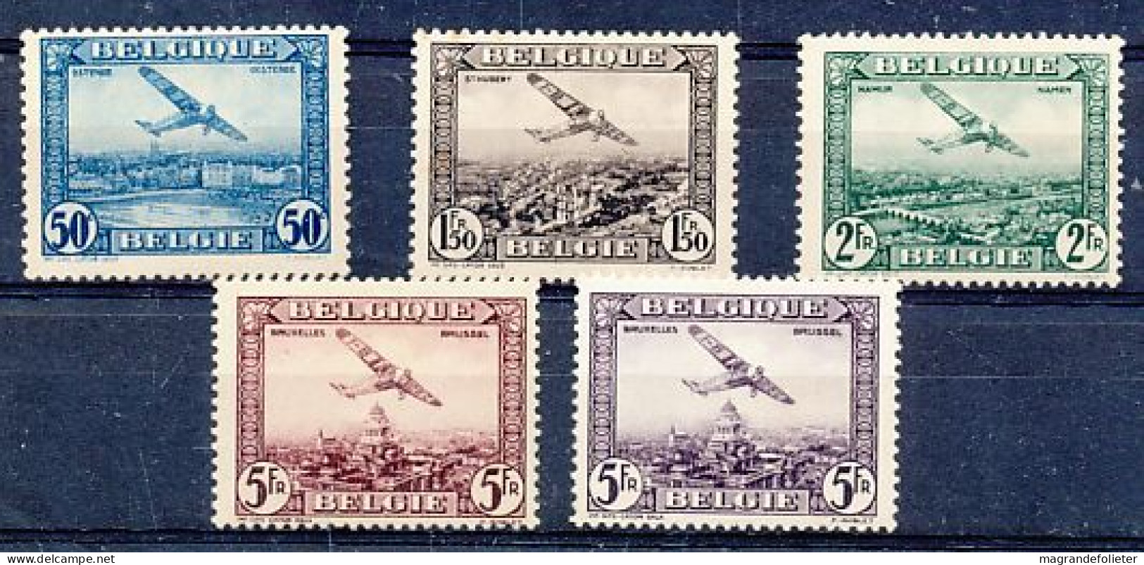 TIMBRE  ZEGEL STAMP  BELGIQUE POSTE AERIENNE P.A. 1-5  X - Nuevos