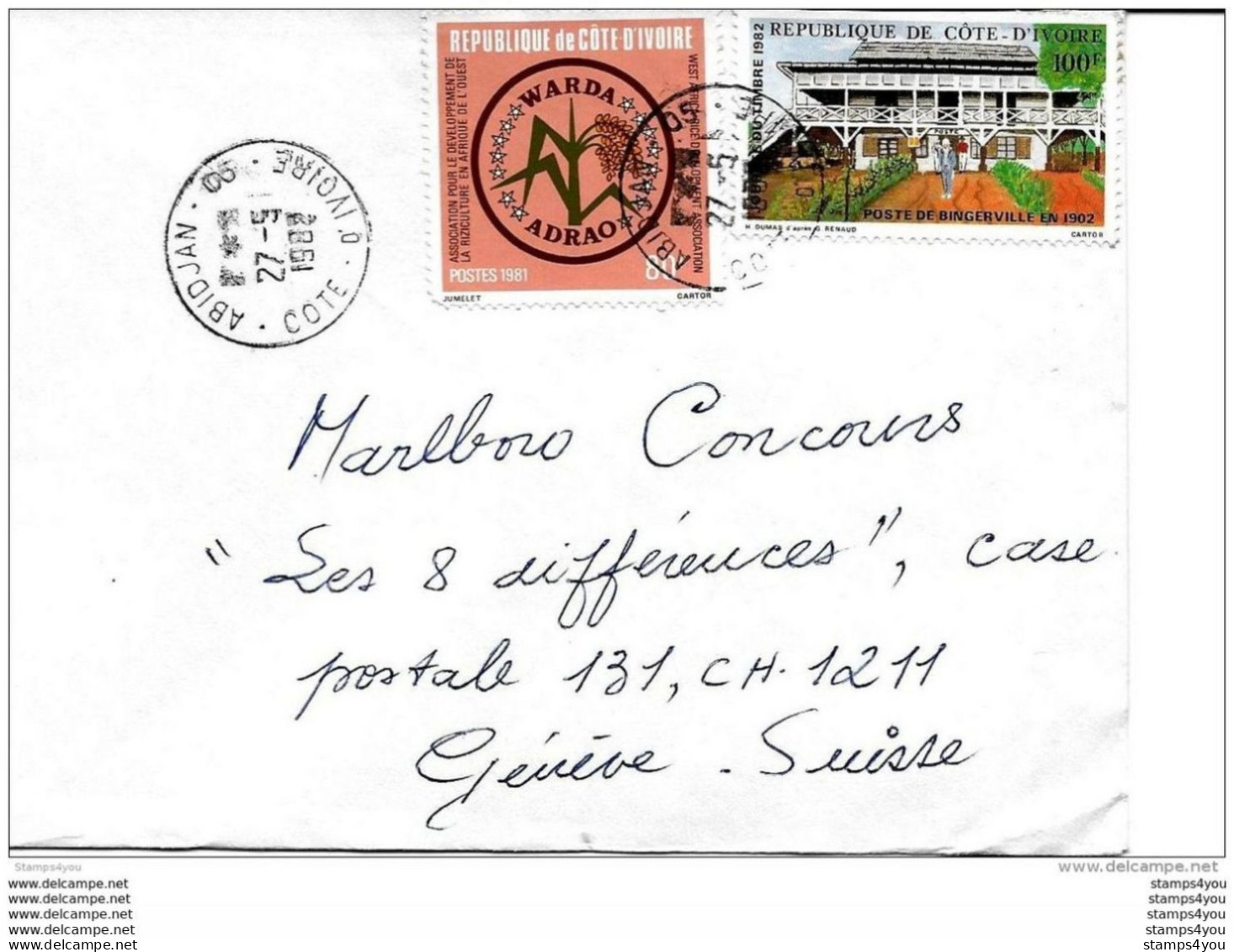 136 - 28 - Enveloppe Envoyée De Abidjan En Suisse 1982 - Côte D'Ivoire (1960-...)