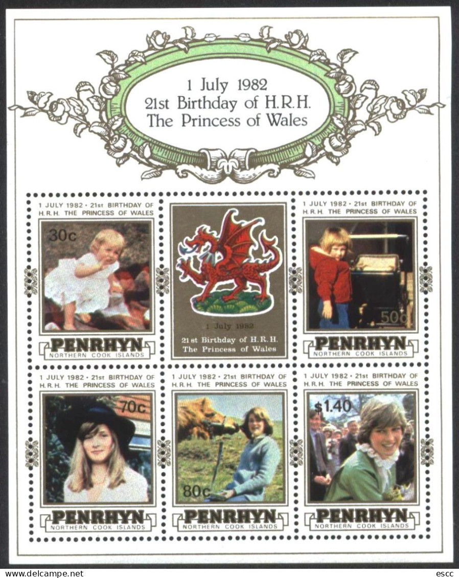 Mint Stamps In Miniature Sheet  Princess Lady Diana 1982  From Penryn - Familles Royales