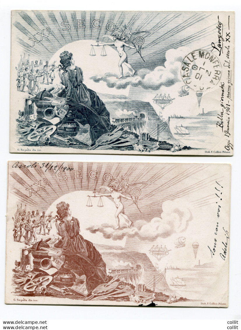 1900 Due Cartoline Monocromatiche "XX Secolo" - Poststempel