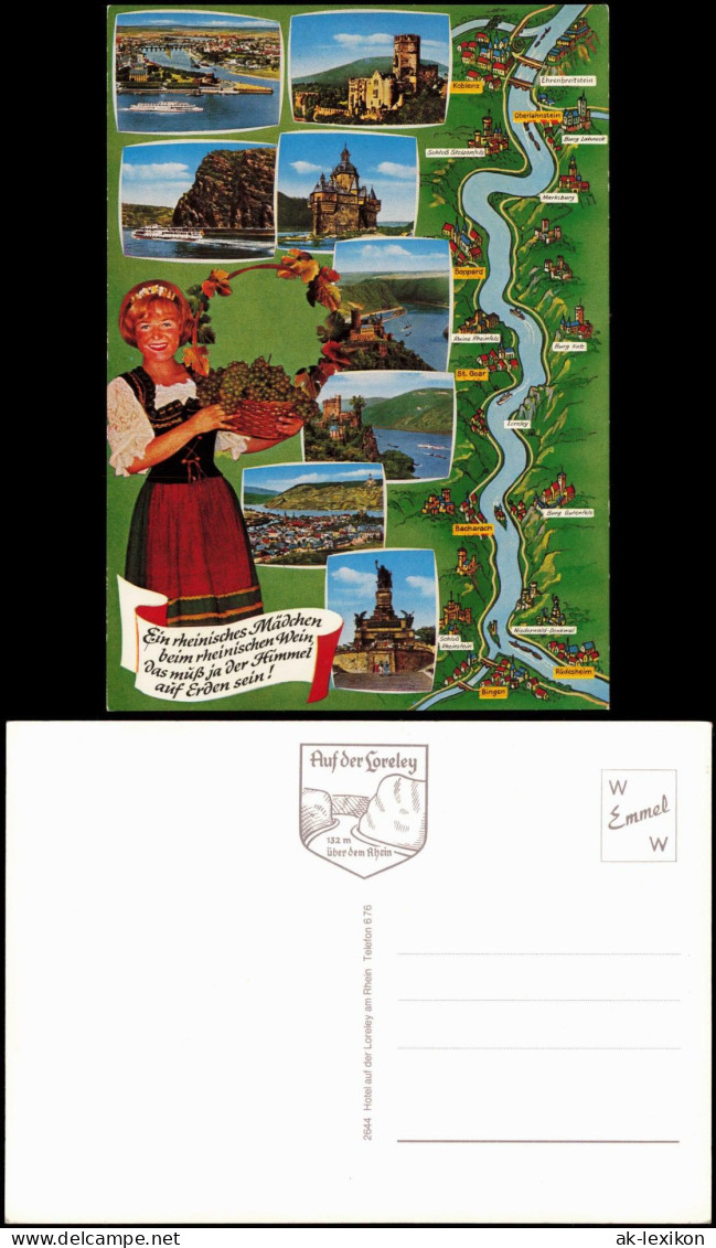 Landkarten AK Rhein (Fluss) Koblenz Bis Rüdesheim Weinkönigin 1978 - Cartes Géographiques