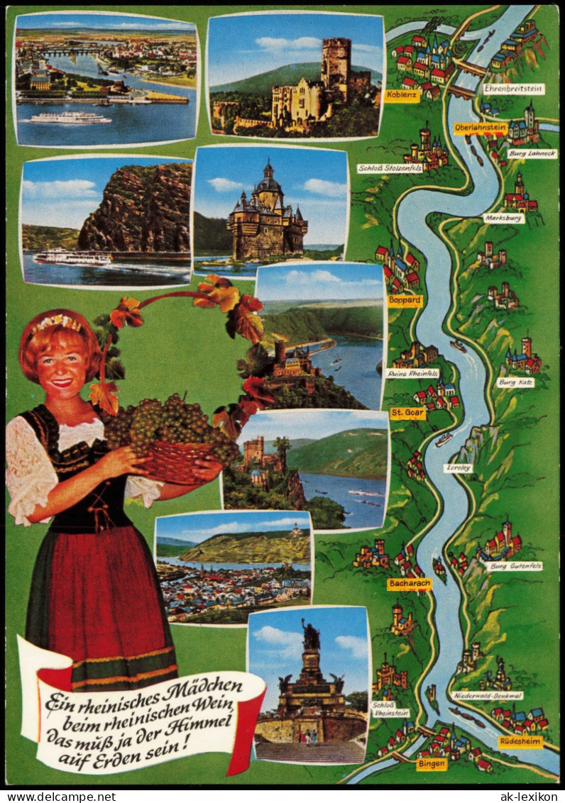 Landkarten AK Rhein (Fluss) Koblenz Bis Rüdesheim Weinkönigin 1978 - Landkaarten