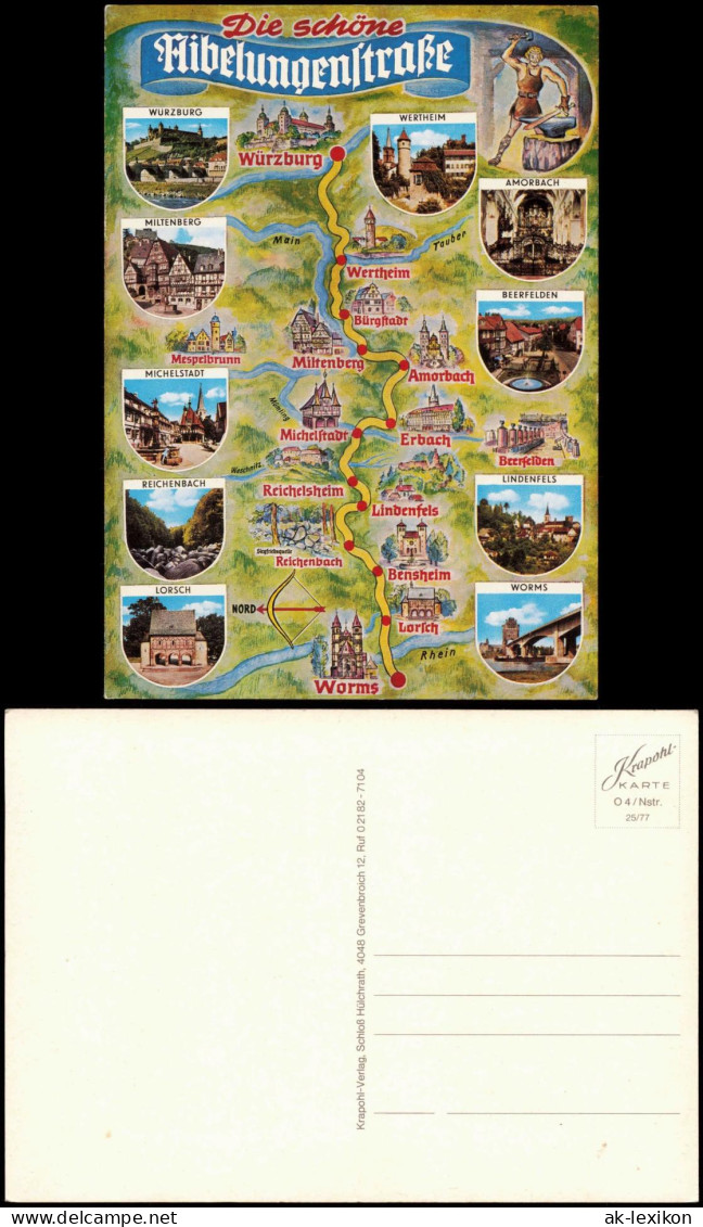 Ansichtskarte  Niebelungenstraße Landkarten AK Würzburg Bis Worms 1978 - Cartes Géographiques