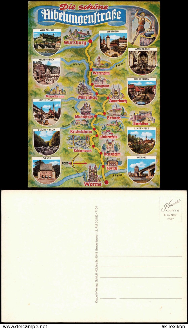 Ansichtskarte  Niebelungenstraße Landkarten AK Würzburg Bis Worms 1978 - Carte Geografiche