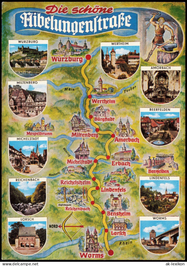 Ansichtskarte  Niebelungenstraße Landkarten AK Würzburg Bis Worms 1978 - Maps
