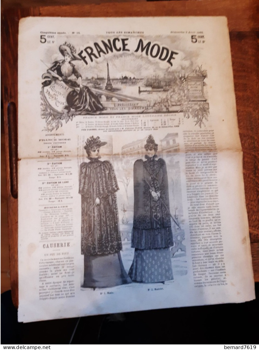 Revue France Mode Annee 1892  - N° 14 - Revues Anciennes - Avant 1900